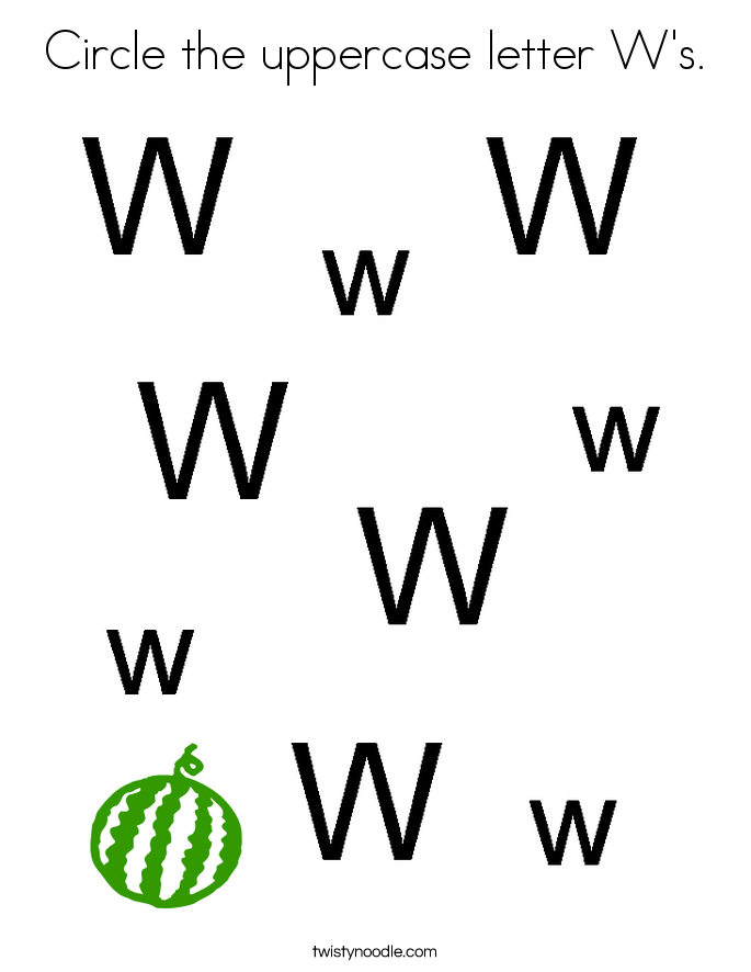 Circle the uppercase letter W's. Coloring Page