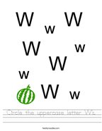Circle the uppercase letter W's Handwriting Sheet