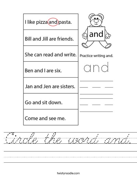 Circle the word and. Worksheet