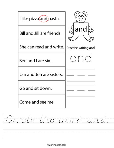 Circle the word and. Worksheet