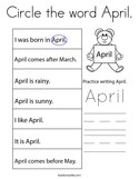 Circle the word April Coloring Page