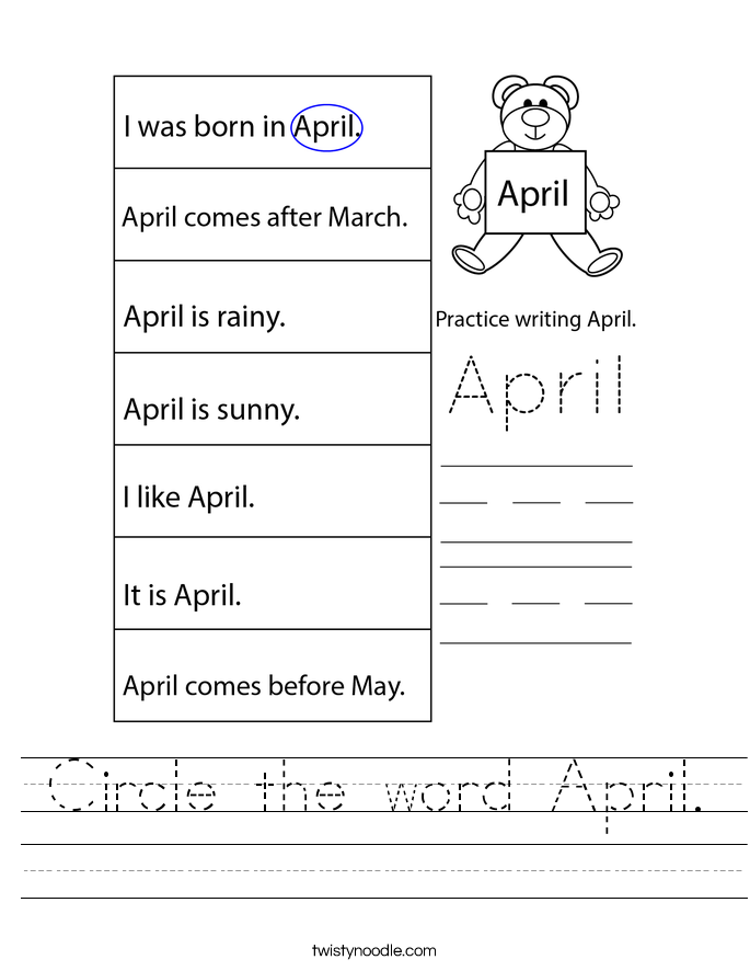 Circle the word April. Worksheet