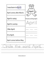 Circle the word April Handwriting Sheet