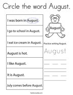 Circle the word August Coloring Page