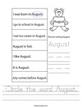 Circle the word August. Worksheet