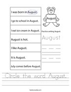 Circle the word August Handwriting Sheet