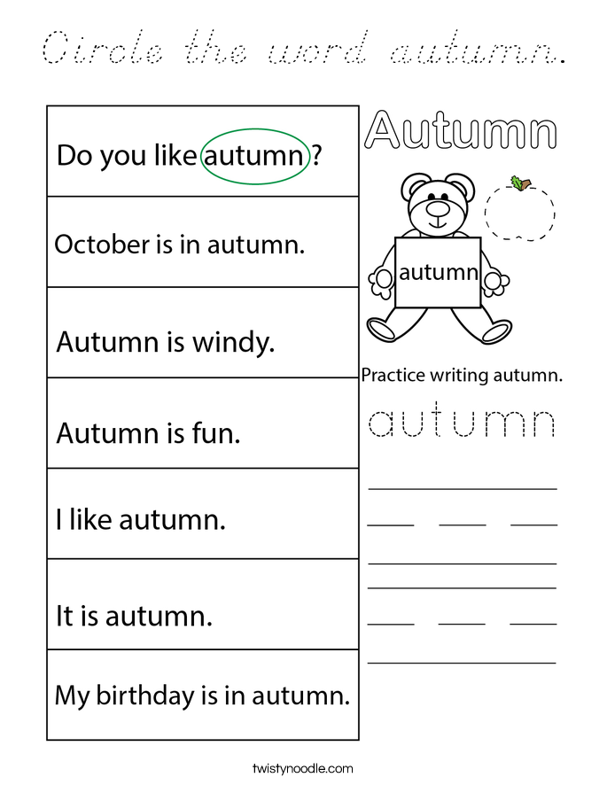 Circle the word autumn. Coloring Page