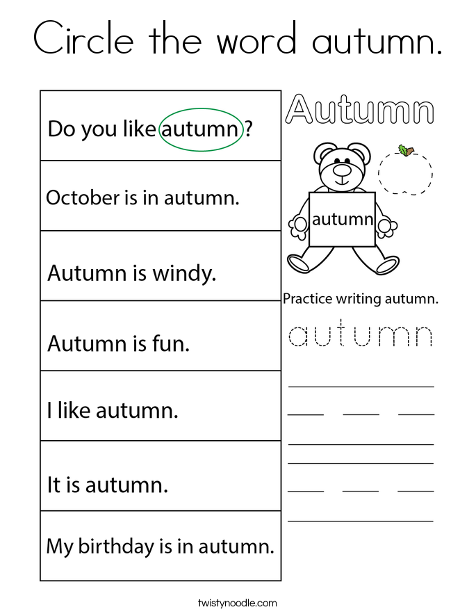 Circle the word autumn. Coloring Page
