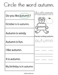 Circle the word autumn. Coloring Page