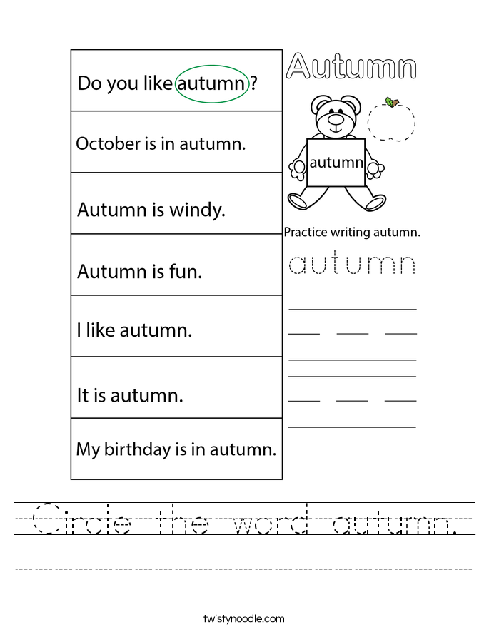 Circle the word autumn. Worksheet
