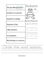 Circle the word autumn Handwriting Sheet