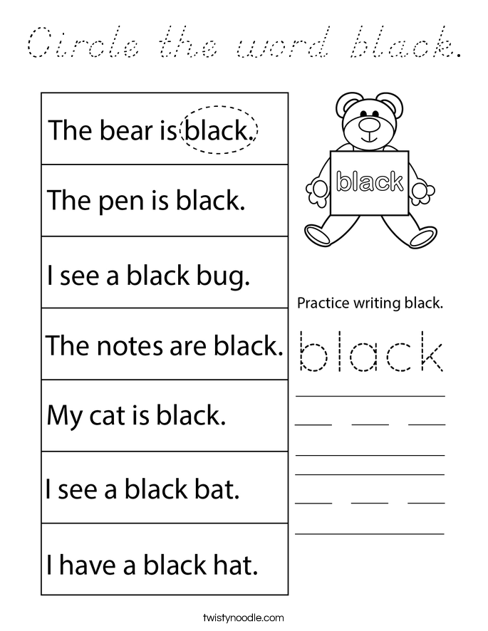 Circle the word black. Coloring Page
