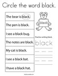 Circle the word black. Coloring Page