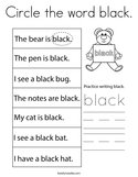 Circle the word black Coloring Page