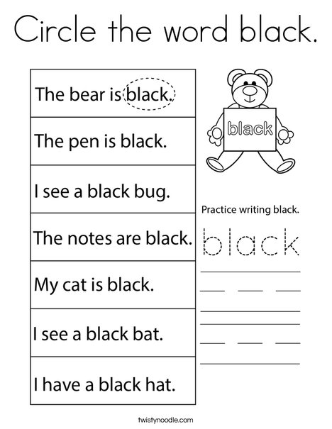 Circle the word black. Coloring Page