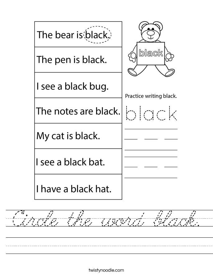 Circle the word black. Worksheet