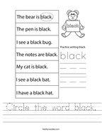 Circle the word black Handwriting Sheet