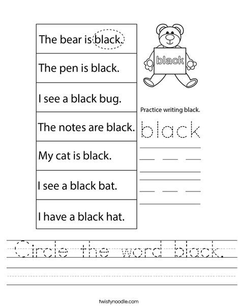 Circle the word black. Worksheet