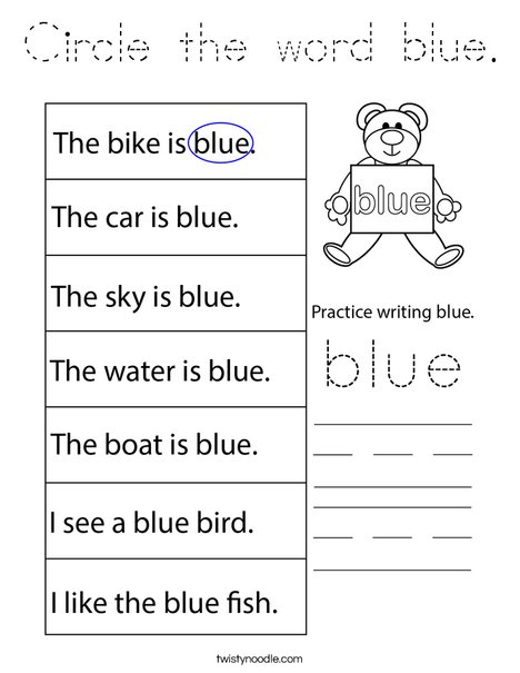 Circle the word blue. Coloring Page