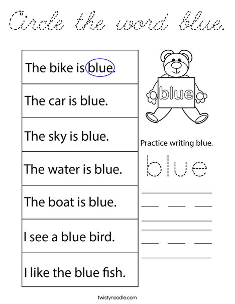 Circle the word blue. Coloring Page