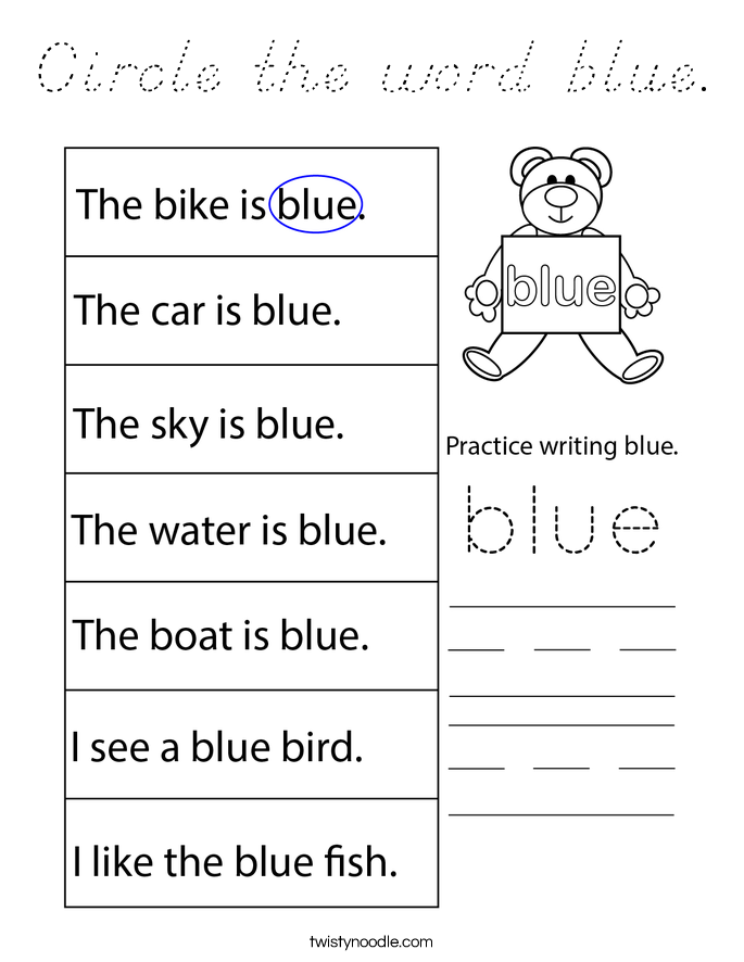 Circle the word blue. Coloring Page