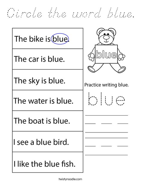 Circle the word blue. Coloring Page