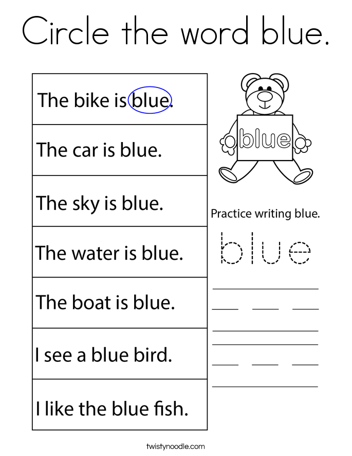 Circle the word blue. Coloring Page