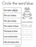Circle the word blue. Coloring Page