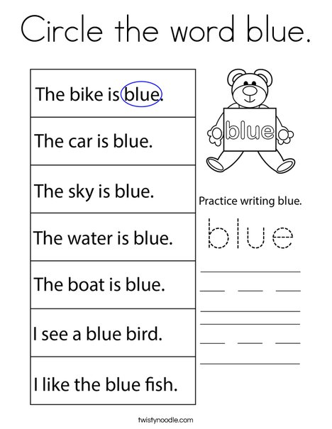 Circle the word blue. Coloring Page