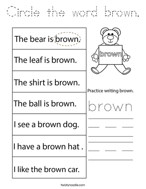Circle the word brown. Coloring Page