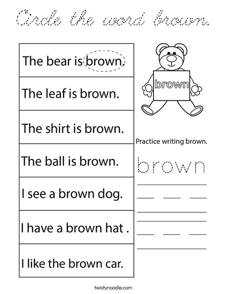 Circle the word brown. Coloring Page