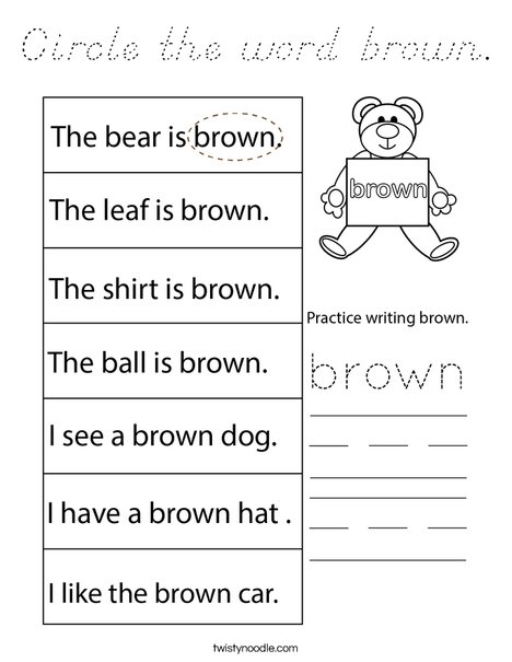 Circle the word brown. Coloring Page