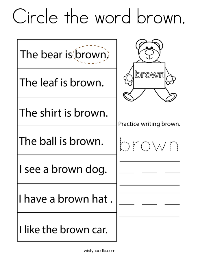 Circle the word brown. Coloring Page