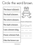 Circle the word brown. Coloring Page