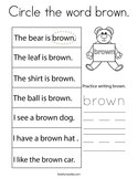 Circle the word brown Coloring Page