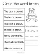 Circle the word brown Coloring Page