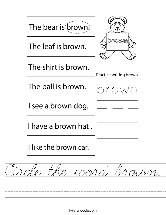 Circle the word brown. Worksheet