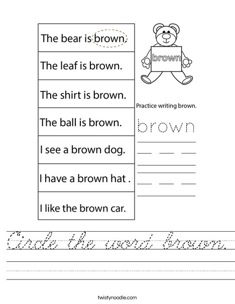 Circle the word brown. Worksheet