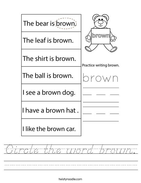Circle the word brown. Worksheet
