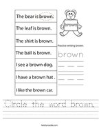 Circle the word brown Handwriting Sheet