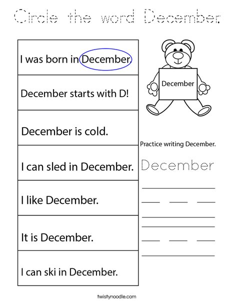 Circle the word December. Coloring Page
