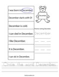 Circle the word December. Worksheet