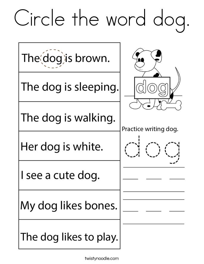 Circle the word dog. Coloring Page