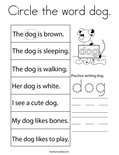 Circle the word dog. Coloring Page