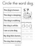 Circle the word dog Coloring Page