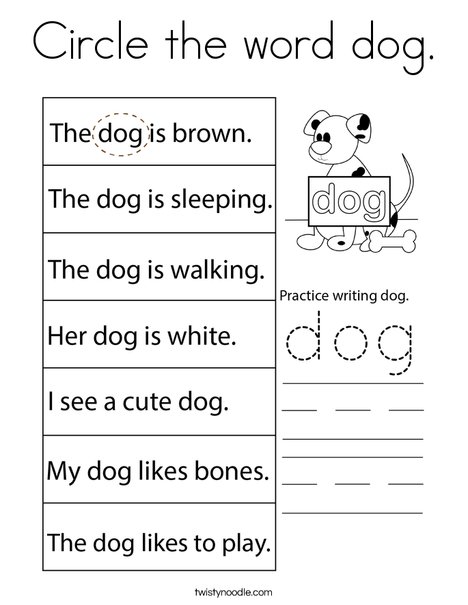 Circle the word dog. Coloring Page