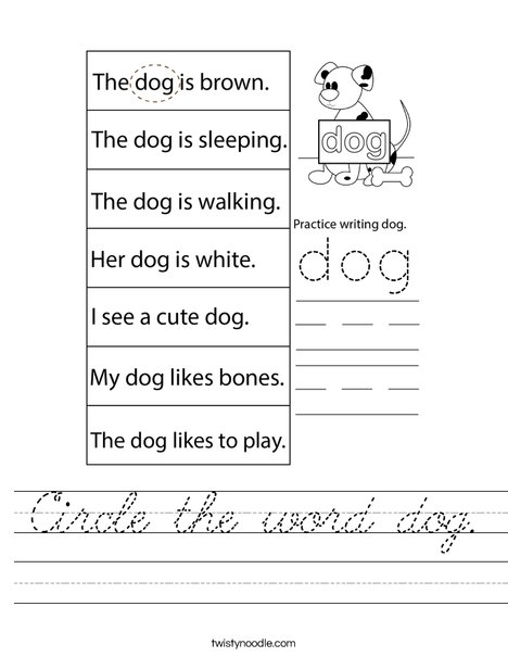 Circle the word dog. Worksheet