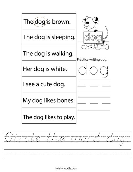 Circle the word dog. Worksheet