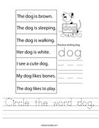 Circle the word dog Handwriting Sheet
