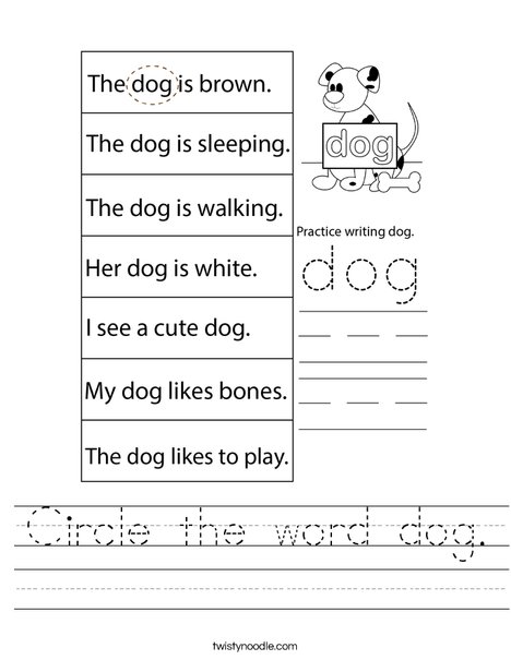 Circle the word dog. Worksheet